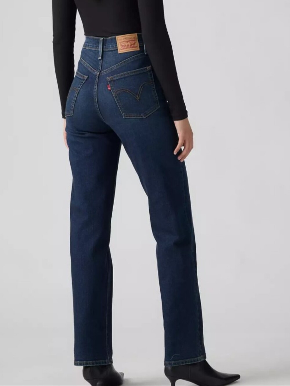 Levis Ribcage Straight Leg Button Fly Jeans Dark Wash - Picture 2 of 8